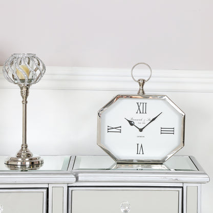 24cm Hexagon Chrome Table Clock