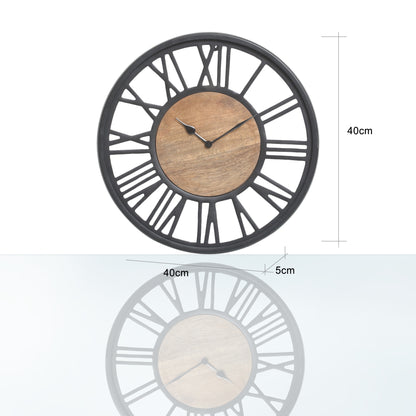 40cm Black And Natural Wood Wall Clock