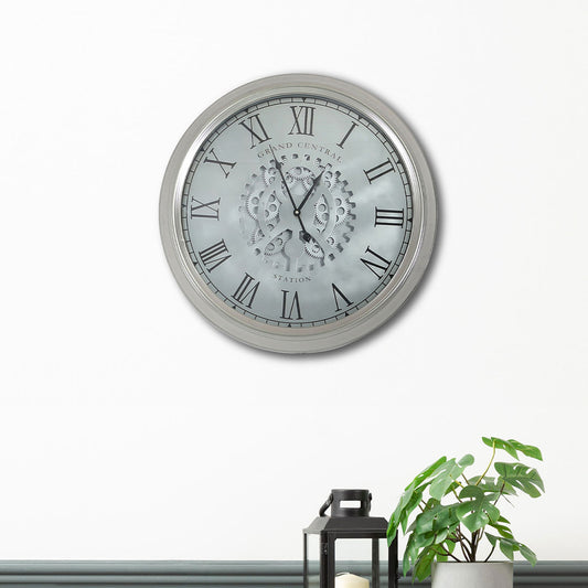 52.5cm Gears Wall Clock Silver