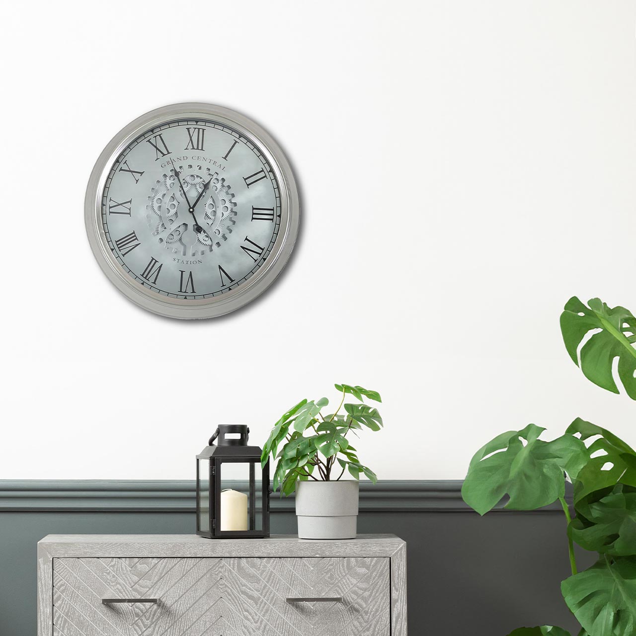 52.5cm Gears Wall Clock Silver