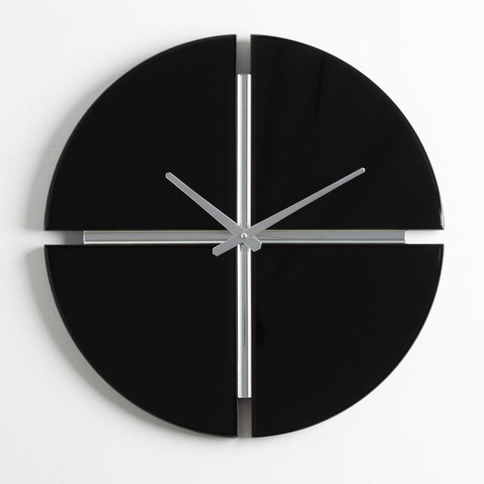 50cm 4-Part Black Glass Mirror Wall Clock