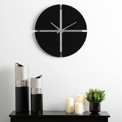 50cm 4-Part Black Glass Mirror Wall Clock