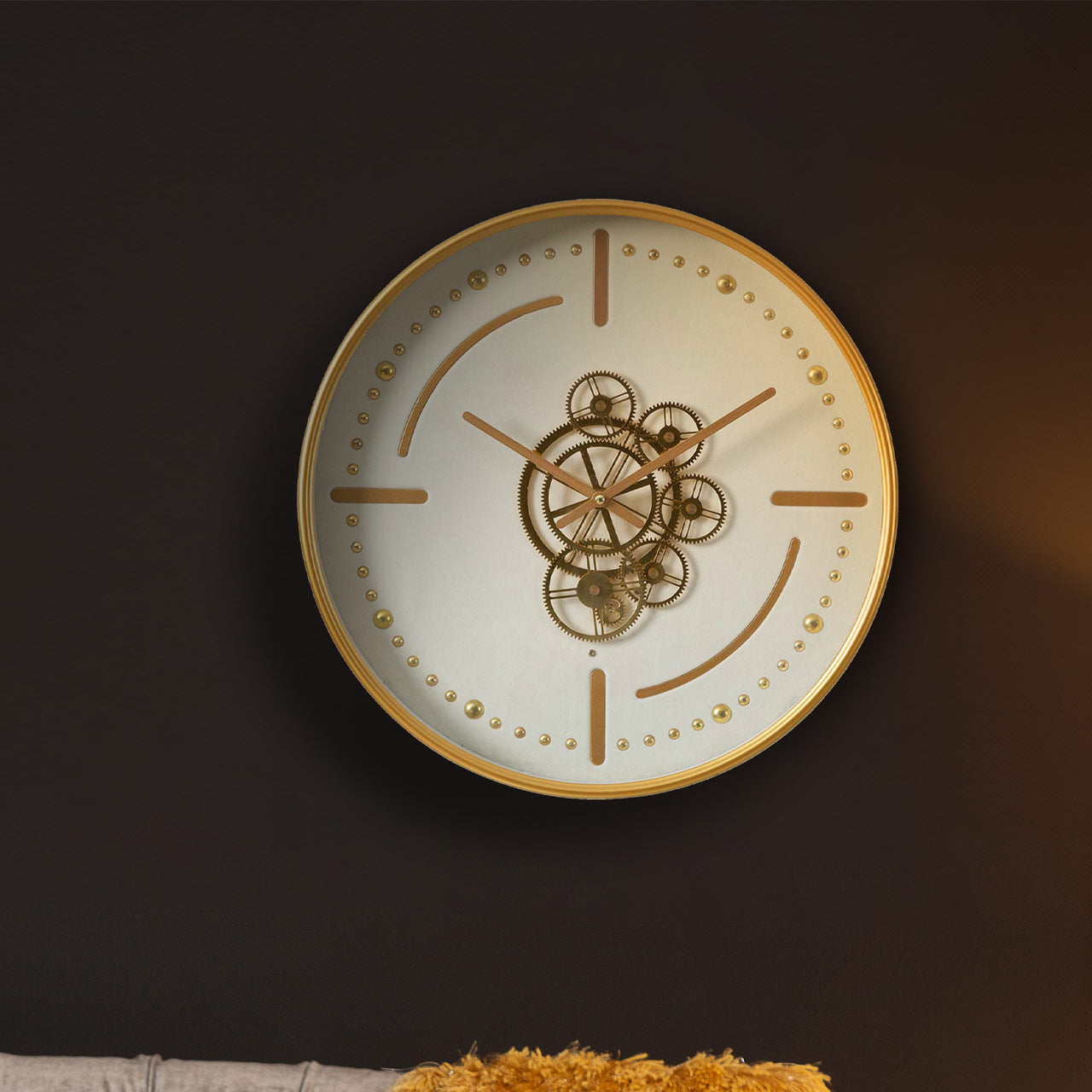 46cm White and Gold Gears Wall Clock