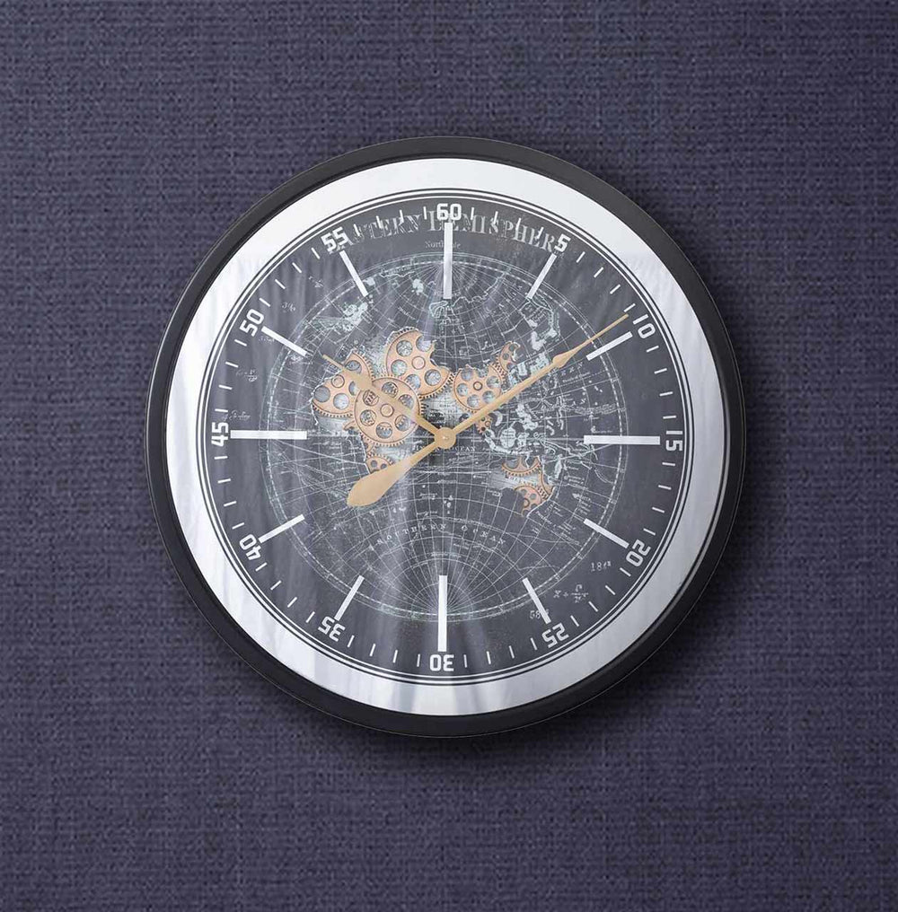 80cm Black and Gold Gear Mirror Wall Clock