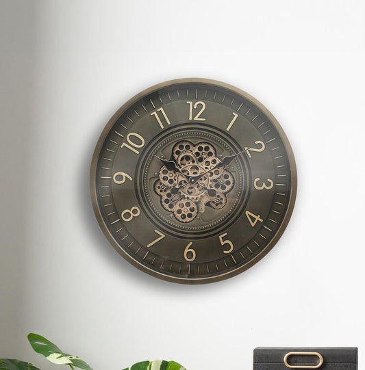 66cm Coffee Brown Gears Wall Clock