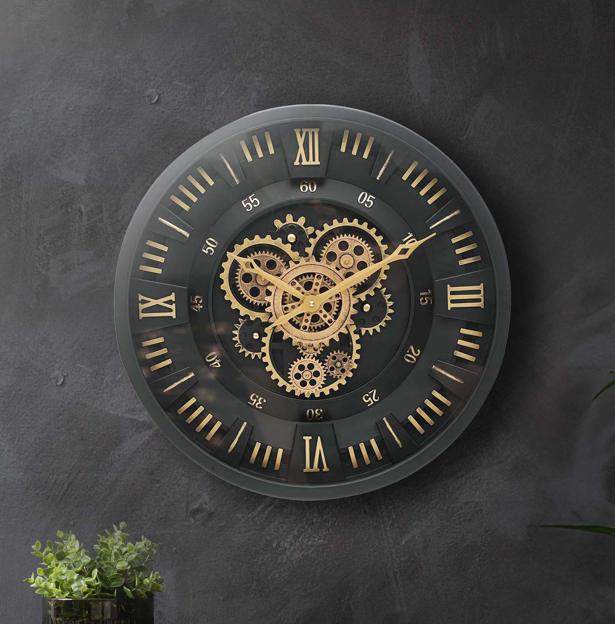 46cm Black and Gold Gears Wall Clock