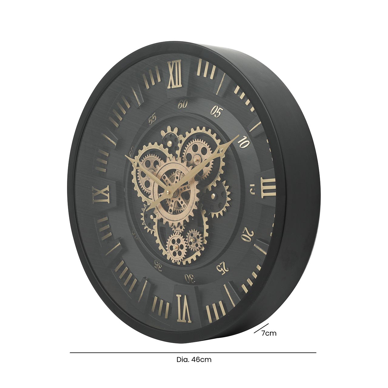 46cm Black and Gold Gears Wall Clock