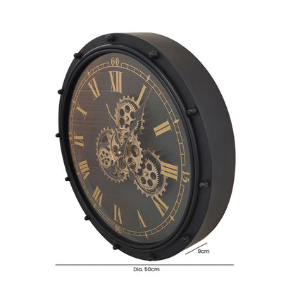 50cm Black and Gold Gears Wall Clock