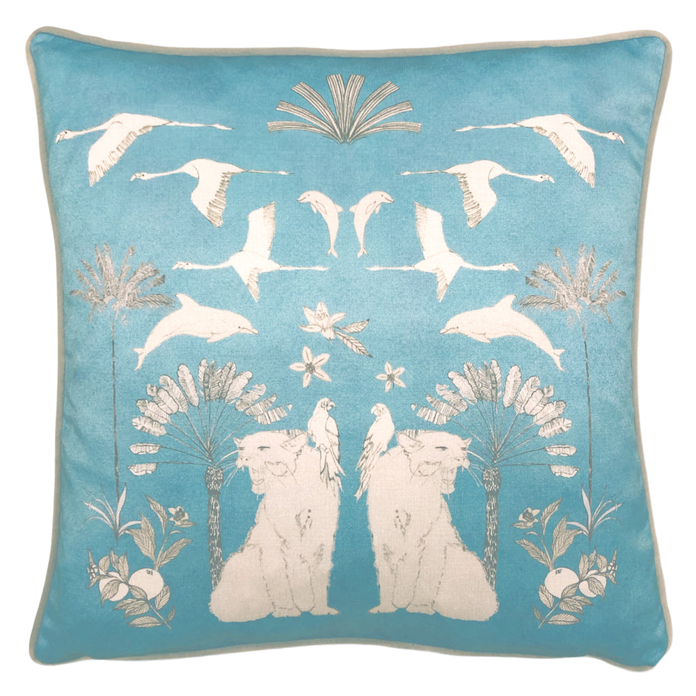 Colony Palm 43x43 Feather Filled Cushion Blue - Canwell Interiors Limited - Riva