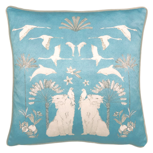 COLONY PALM 43X43 FEATHER FILLED CUSHION BLUE