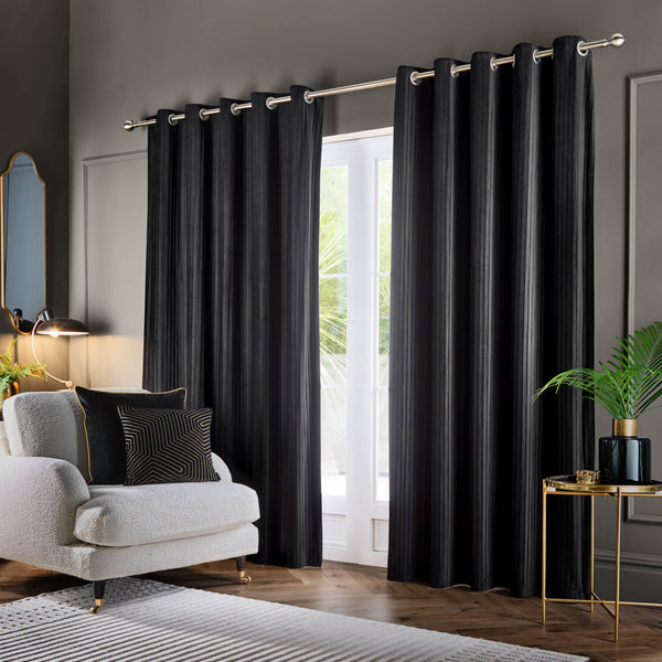 Corinthian 117x182 Eyelet Curtains Black - view 3