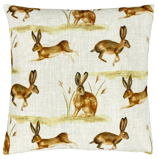COUNTRY RUNNING HARES 43X43 FEATHER FILLED CUSHION MULTI