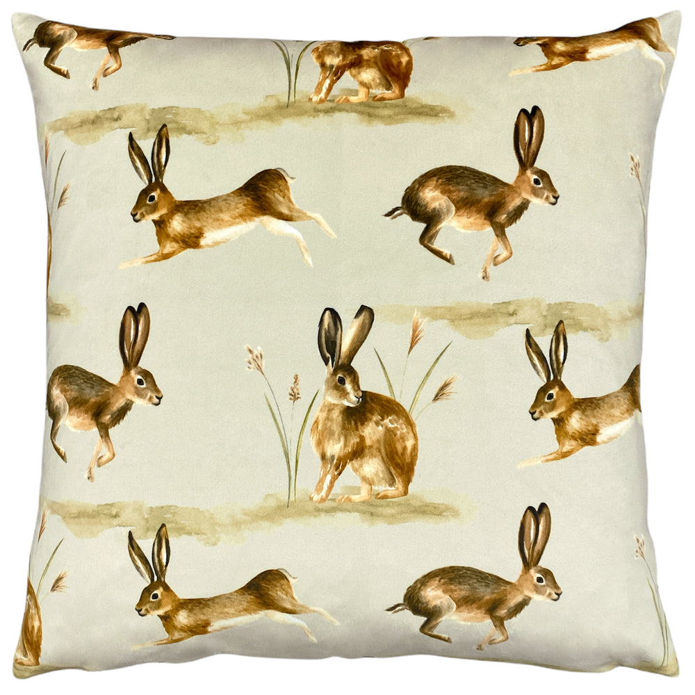 Country Running Hares 43x43 Feather Filled Cushion Taupe - Canwell Interiors Limited - Riva