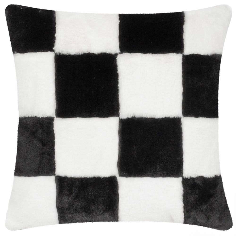 Cozee Check 50x50 Feather Filled Cushion Black