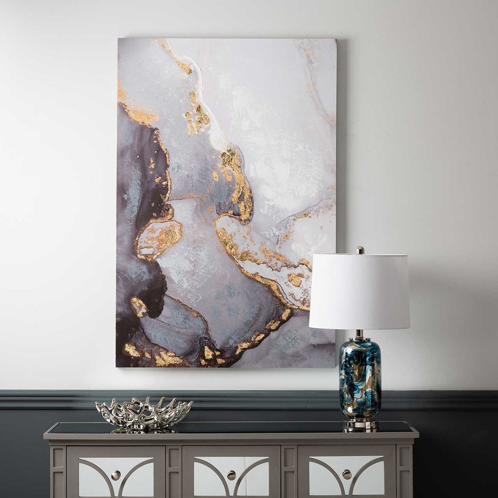 CP384 80x120 Abstract Canvas Silver Black Gold