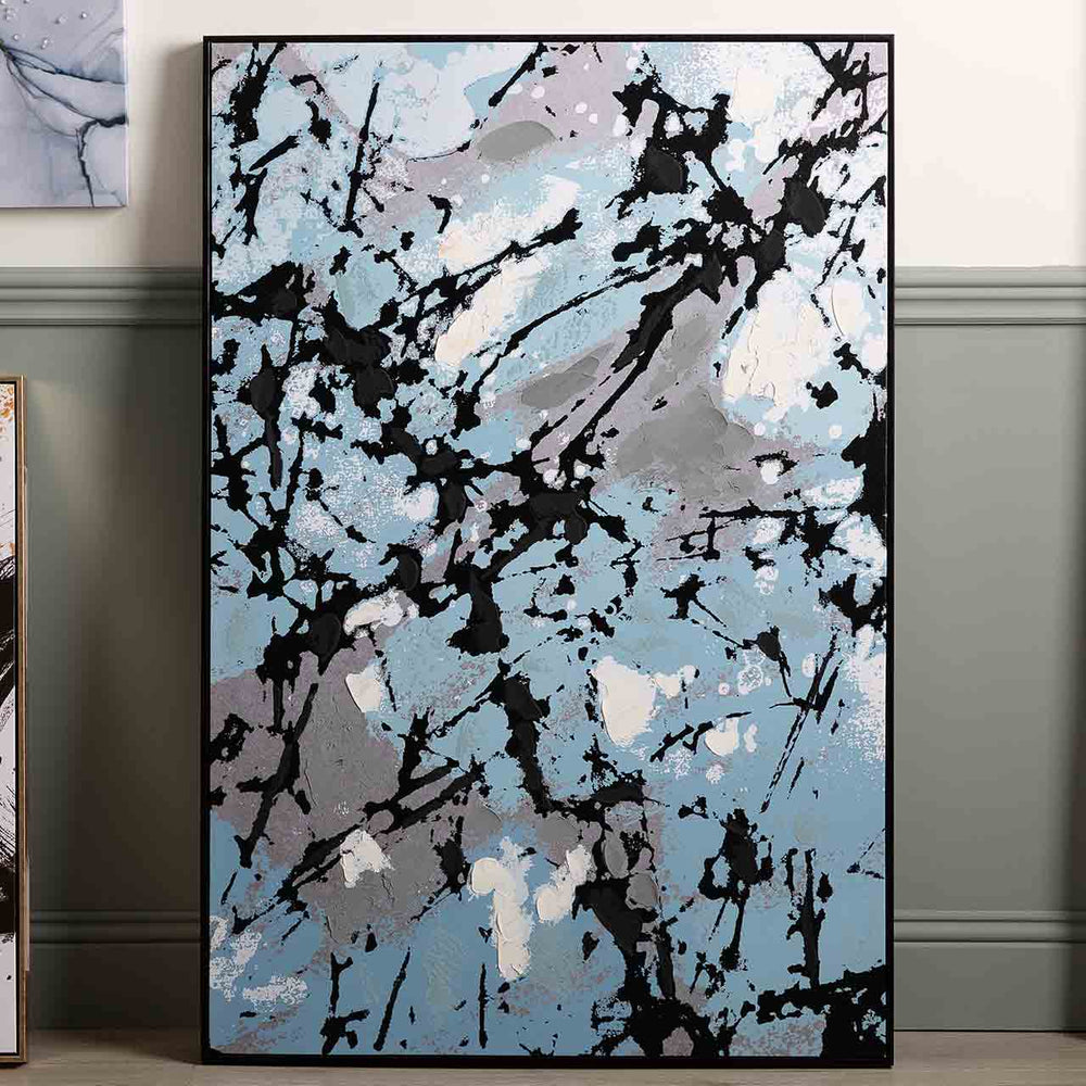 CP396 82x122 Framed Blue Black Grey Splash Abstract Canvas
