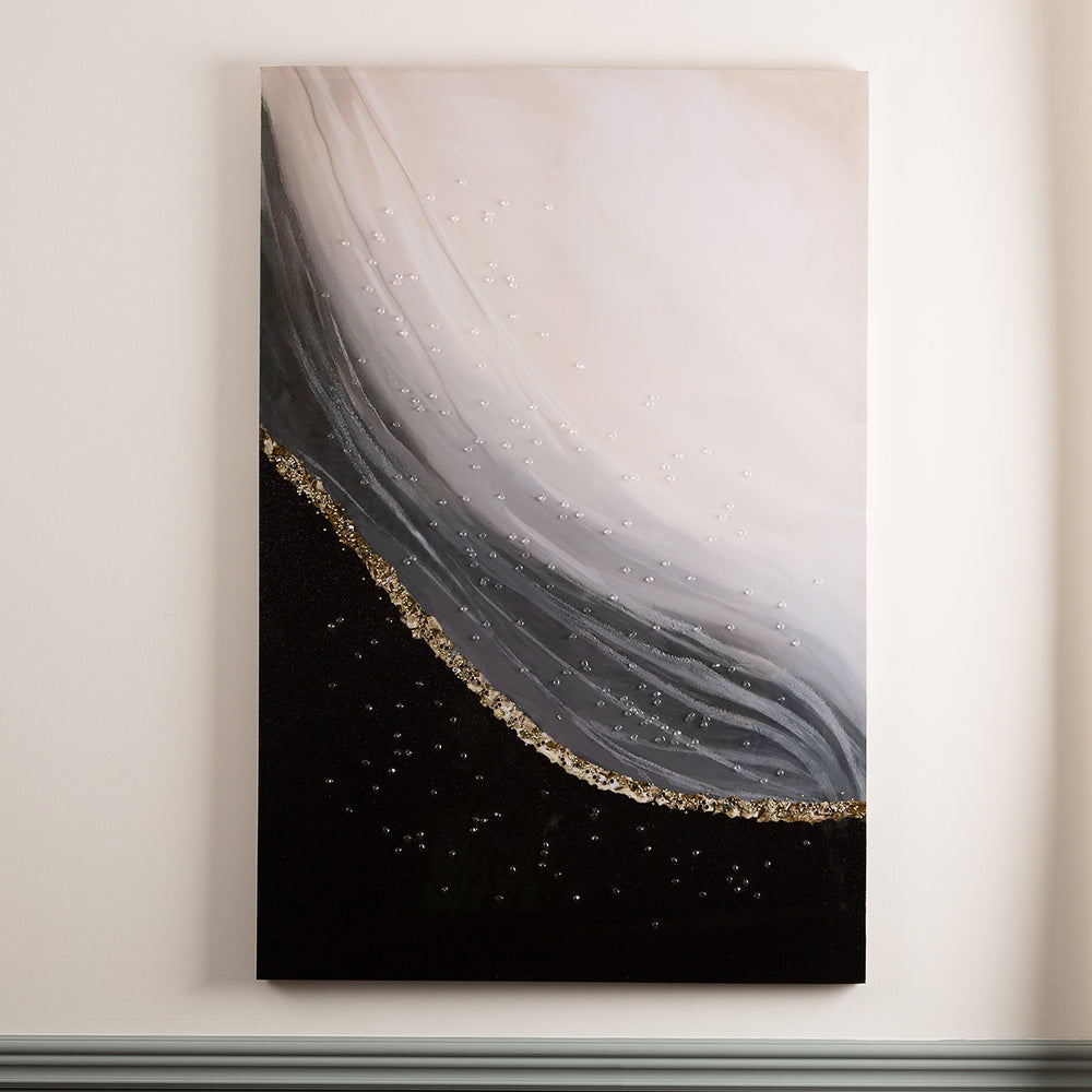 CP398 80x120 Black White and Gold Abstract Canvas