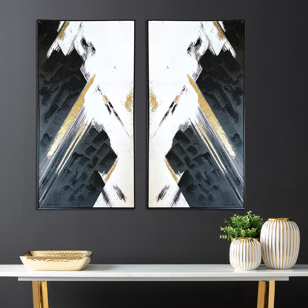 CP411L 72x142 Framed Abstract Canvas Black White and Gold
