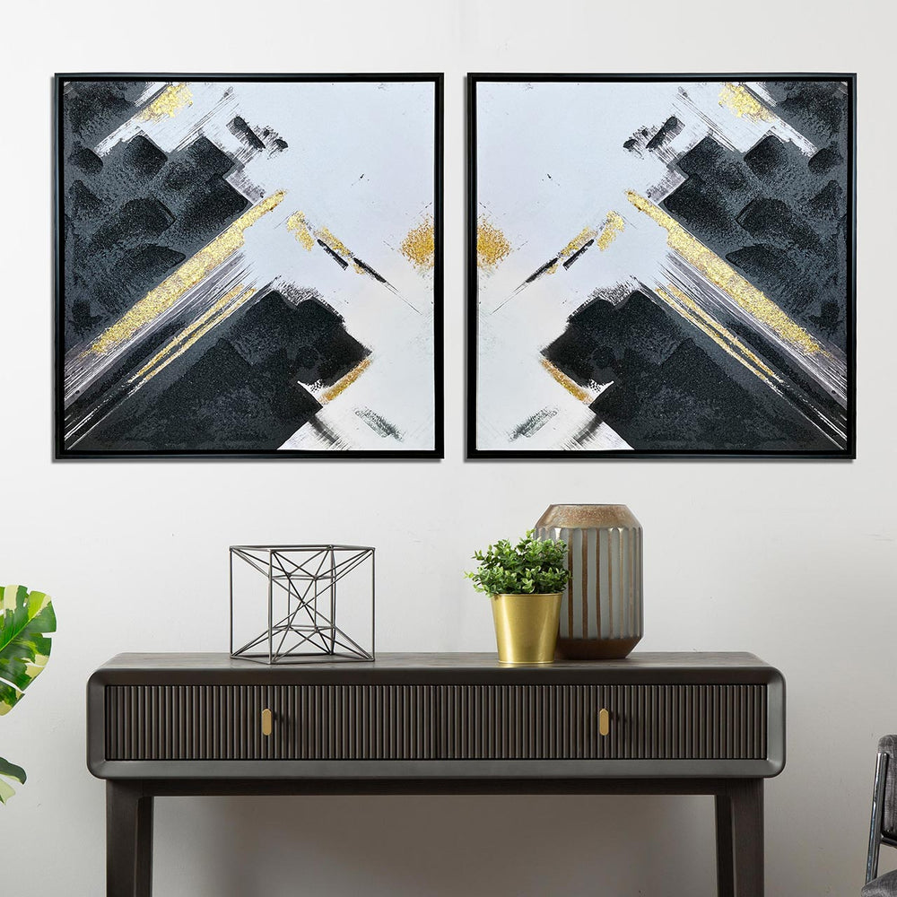 CP411M 63x63 Framed Abstract Canvas Black White and Gold