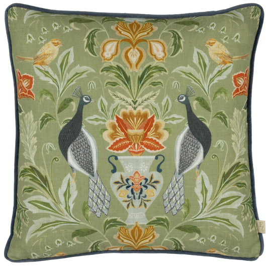 CHATSWORTH PEACOCK 43X43 FEATHER FILLED CUSHION SAGE