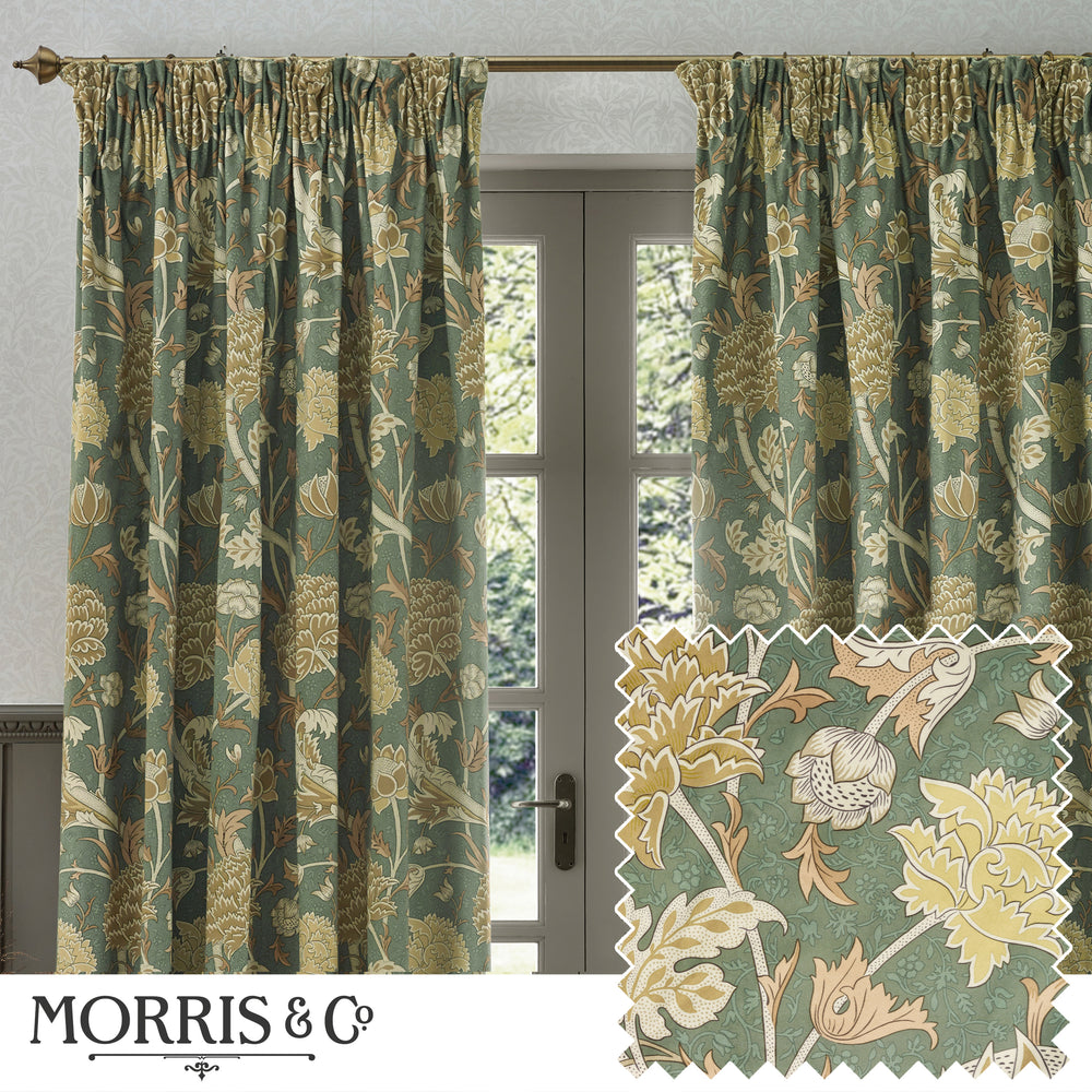 Cray 117x182 Pencil Pleat Curtains Sage/sunflower