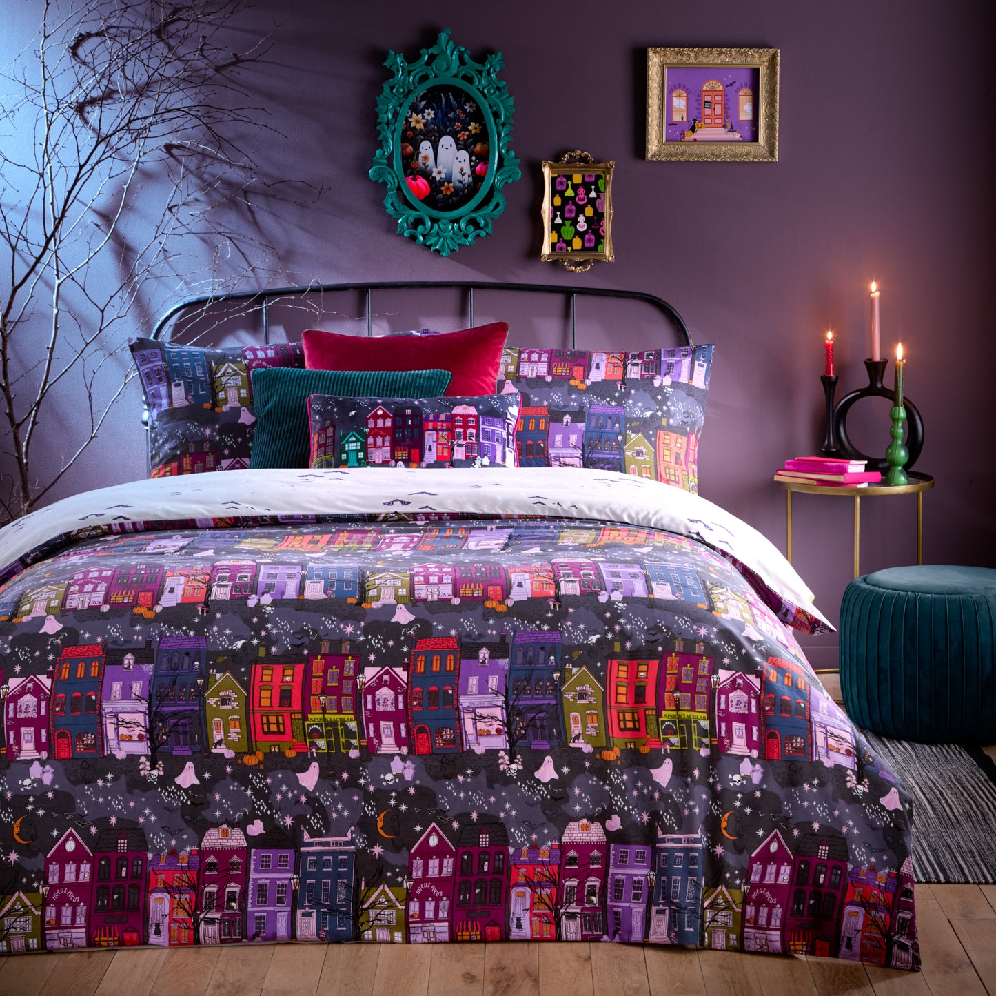 CREEPY TOWN DOUBLE DUVET SET CHARCOAL