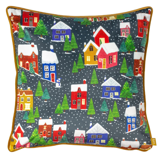 CHRISTMAS TOGETHER TWILIGHT TOWN 43X43 FEATHER FILLED CUSHION MULTI