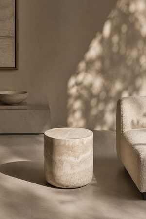 Ciladro Side Table - Faux Travertine - Tommy Franks