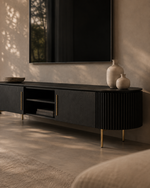 Lantine TV Unit - Black Oak & Brass - Tommy Franks