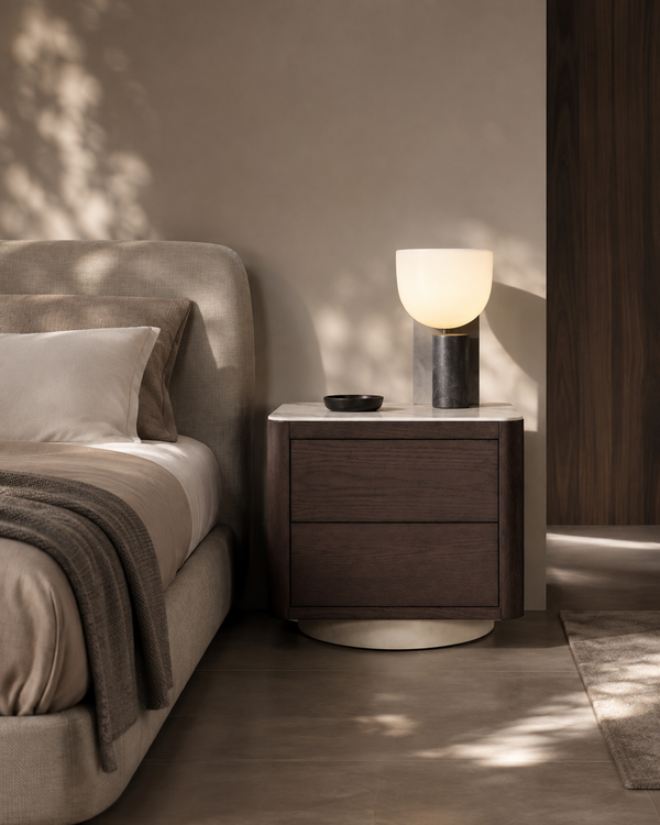 Coin Bedside Table - Smoke Oak & Marble - Tommy Franks