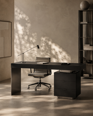 Oston Office Desk - Smoke Oak - Right Hand Drawers - Tommy Franks