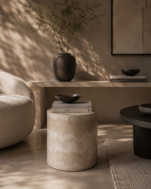 Ciladro Side Table - Faux Travertine - Tommy Franks