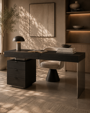 Oston Desk - Smoke Oak - Left Hand Drawers - Tommy Franks