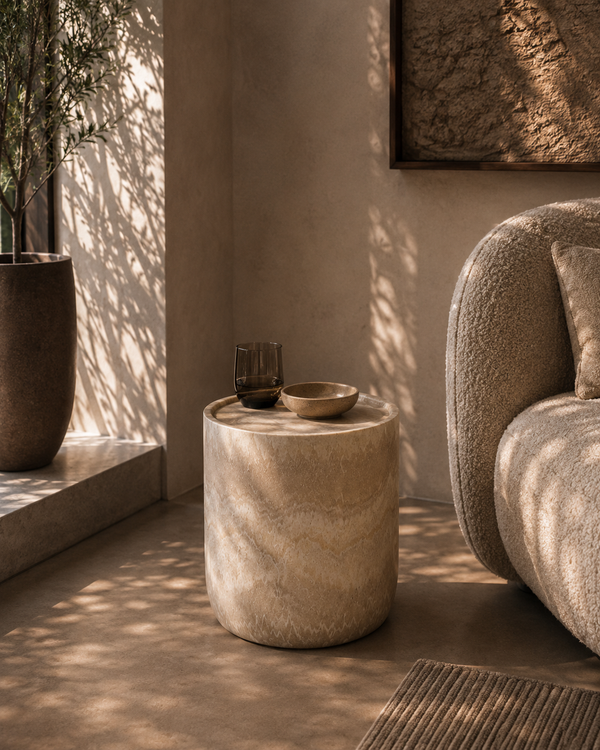 Ciladro Side Table - Faux Travertine - Tommy Franks