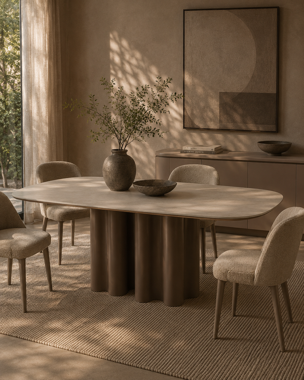 Moon Dining Table - 200 - Cocoa & Cream Ceramic - Tommy Franks