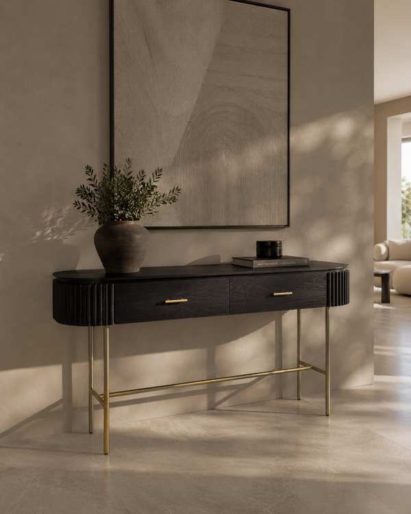Lantine Console Table - Black Oak & Brass - Tommy Franks