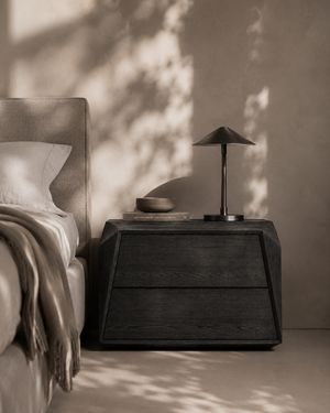 Madon Wide Bedside Table 700mm - Smoke Oak - Tommy Franks