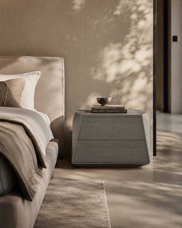 Madon Wide Bedside Table 700mm - Dark Grey Oak - Tommy Franks