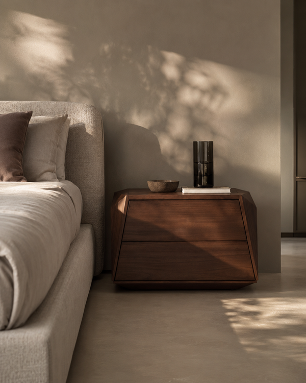 Madon Wide Bedside Table 700mm - Walnut - Tommy Franks