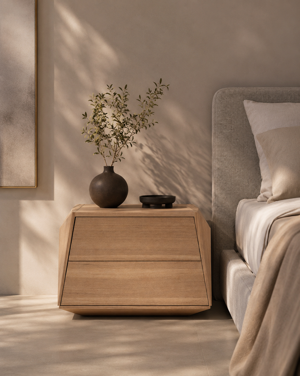 Madon Wide Bedside Table 700mm - Ash Oak - Tommy Franks