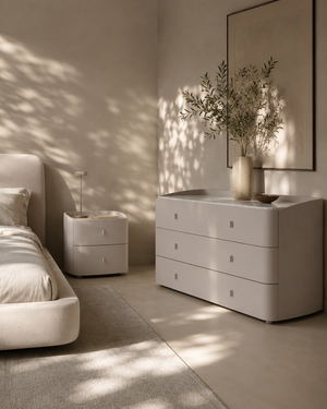 Vertu Bedside Table - Matte Beige - Tommy Franks