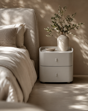 Vertu Bedside Table - Matte Beige - Tommy Franks