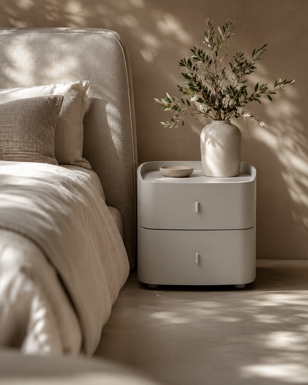 Vertu Bedside Table - Matte Beige - Tommy Franks