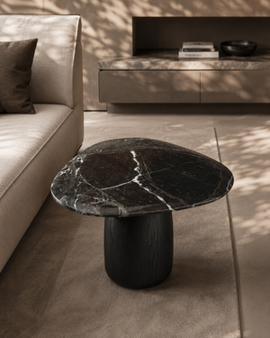 Basilca Side Table - Matte Black Marble - Tommy Franks