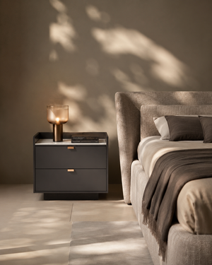 Saviour Bedside Table - White Marble & Anthracite/Grey Wash Oak - Tommy Franks