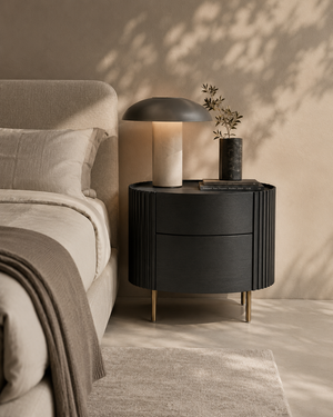 Lantine Bedside Table - Black Oak & Brass - Tommy Franks