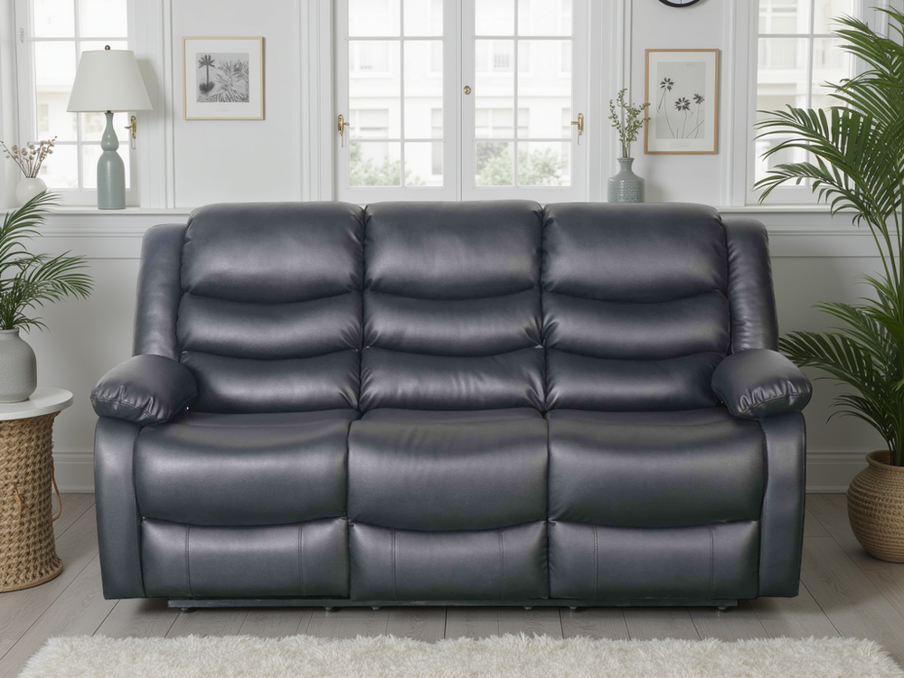 Conrad Manual Recliner Sofa Black 3 Seater - Xshowhome