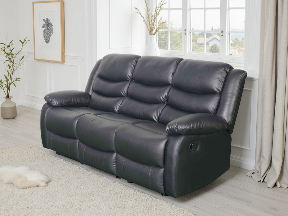 Conrad Manual Recliner Sofa Black 3 Seater - Xshowhome