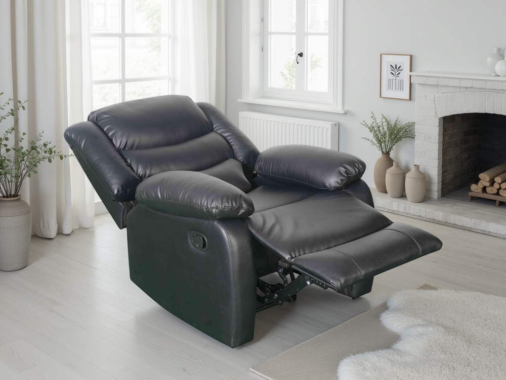 Conrad Manual Recliner Sofa Black Armchair - Xshowhome