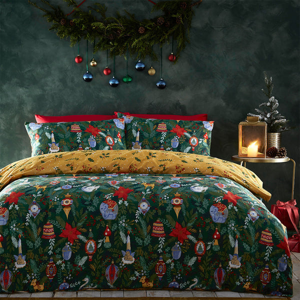 Deck the Halls Double Duvet Set Pine Green - Riva